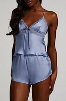 Hunkemöller Marcela Lace Trim Satin Pajama Shorts Hydrangea at Nordstrom,