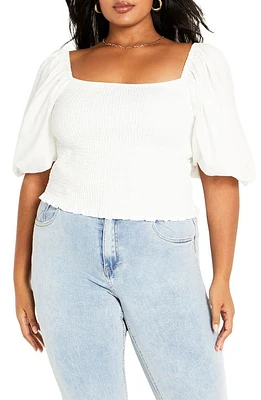 City Chic Arielle Smocked Puff Sleeve Cotton Top Ivory at