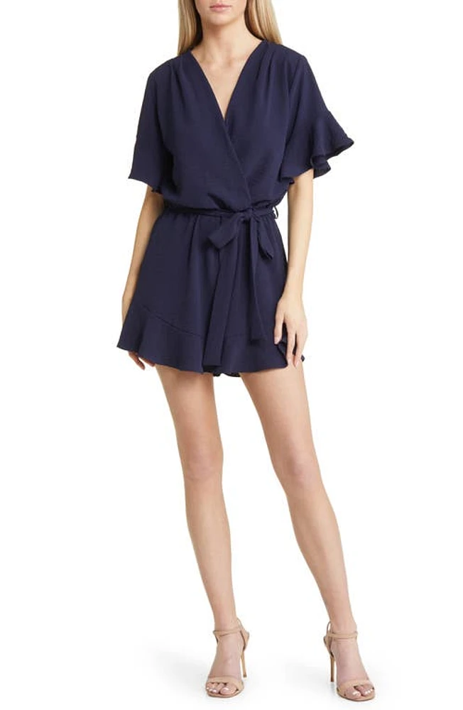 Fraiche by J Surplice Flutter Sleeve Romper Navy at Nordstrom,