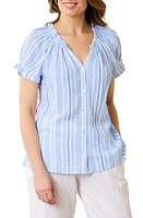 Tommy Bahama Villa Stripe Solstice Cotton Button-Up Top Blue Vault at Nordstrom,