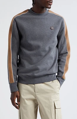 Moncler Stripe Sleeve Crewneck Sweatshirt Grey at Nordstrom,