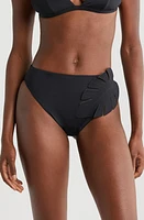 FARM Rio Palm Appliqué Bikini Bottoms Black at Nordstrom,