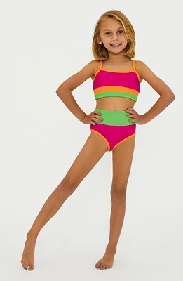 Beach Riot Kids' Little Eva & Emmie Two-Piece Swimsuit Neon Sunset Colorblock at Nordstrom,