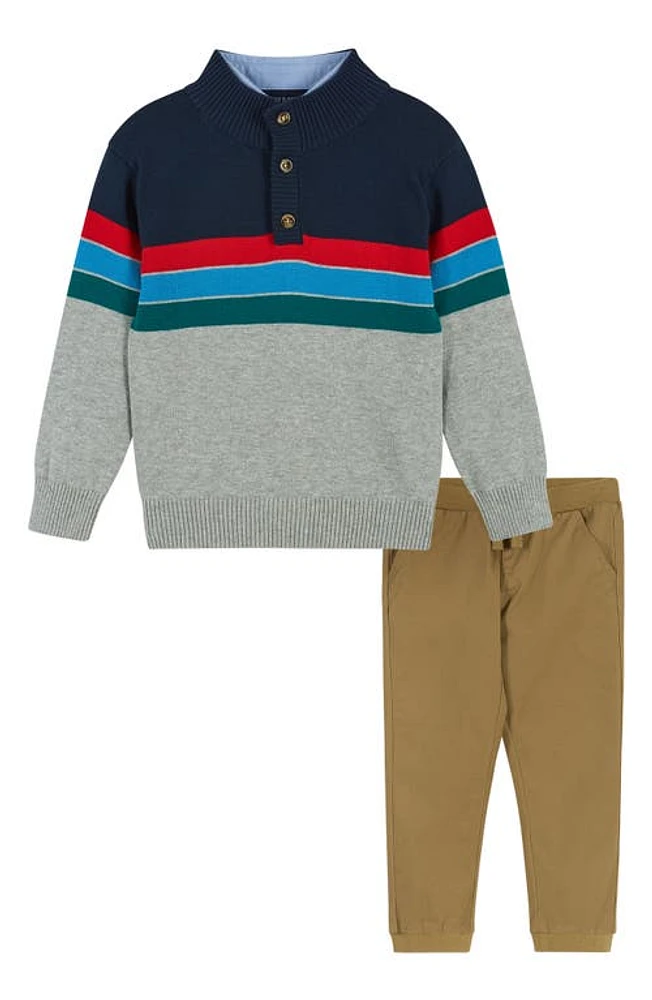 Andy & Evan Colorblock Sweater, Button-Up Shirt Joggers Set Color Block Grey at Nordstrom,