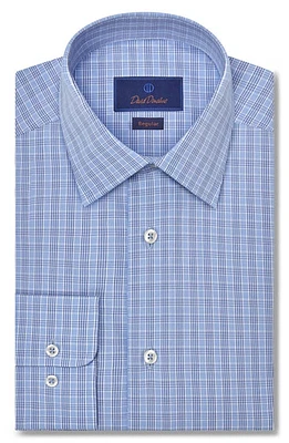 David Donahue Regular Fit Plaid Dress Shirt Sky at Nordstrom,