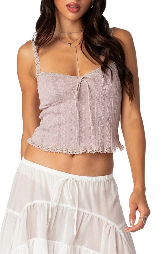 EDIKTED Lacy Crop Knit Camisole Mauve at Nordstrom,