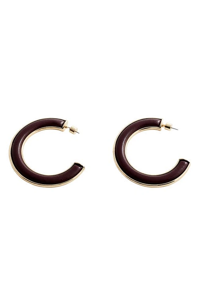 MANGO Faux Leather Hoop Earrings in Gold/brown at Nordstrom