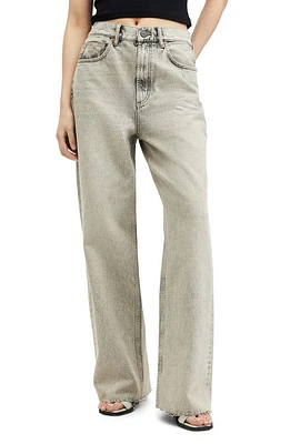 AllSaints Blake Raw Hem Wide Leg Jeans Sand Grey at Nordstrom,