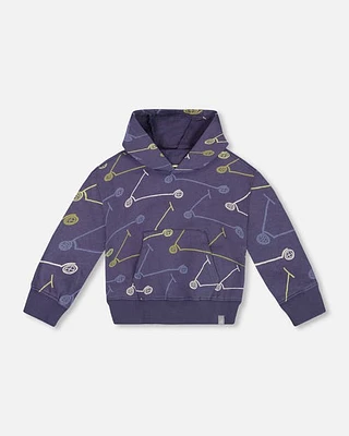 Deux Par Deux Baby Boy's French Terry Hooded Sweatshirt Blue Printed Scooters at Nordstrom