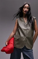 Topshop Faux Leather Vest Light Green at Nordstrom,