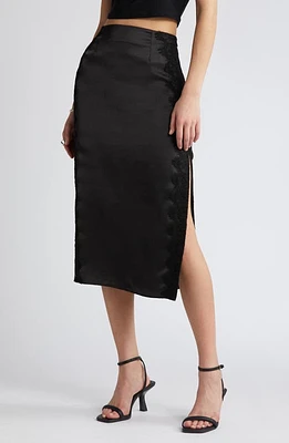 Open Edit Lace Panel Satin Skirt at Nordstrom,