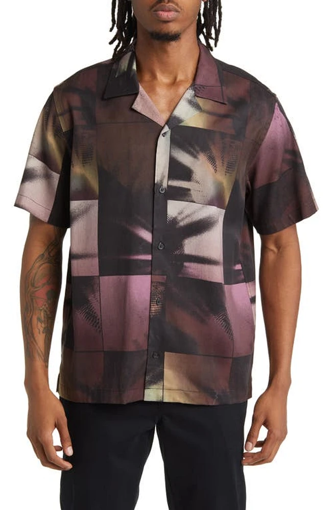 Saturdays NYC Canty Disco Print Short Sleeve Camp Shirt in Purple Magic at Nordstrom, Size Small