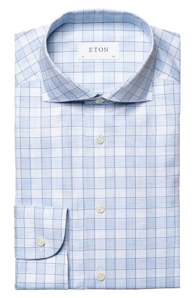 Eton Contemporary Fit Mélange Check Dress Shirt Light Pastel Blue at Nordstrom,