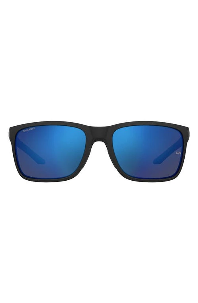 Under Armour 58mm Polarized Rectangular Sunglasses in Matte Black 2/Grey Blue Polar at Nordstrom