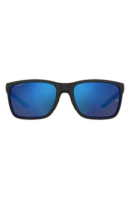 Under Armour 58mm Polarized Rectangular Sunglasses in Matte Black 2/Grey Blue Polar at Nordstrom