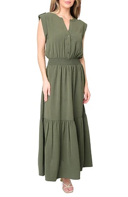 GIBSONLOOK Bohemian Smocked Waist Maxi Dress Military Green at Nordstrom,