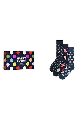 Happy Socks Navy Assorted 3-Pack Crew Socks Gift Box in Navy Multi at Nordstrom