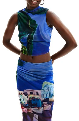 Desigual M. Christian Lacroix Tulle Landscape Top Blue at Nordstrom,