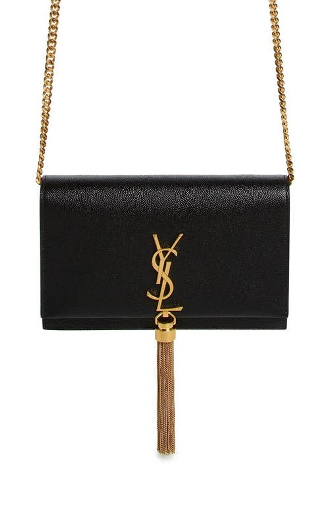 Saint Laurent Cassandre Kate Tassel Leather Wallet on a Chain in Nero at Nordstrom