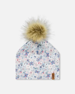 Deux Par Deux Baby Girl's Detachable Pompom Hat Baby Blue Printed Watercolor Flowers at Nordstrom, Size 12-24M