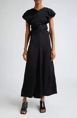 Jil Sander Puff Sleeve Satin Midi Dress 001 Black at Nordstrom, Us