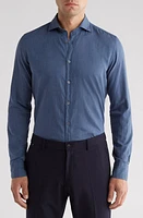 Canali Solid Cotton Button-Up Shirt Blue at Nordstrom,