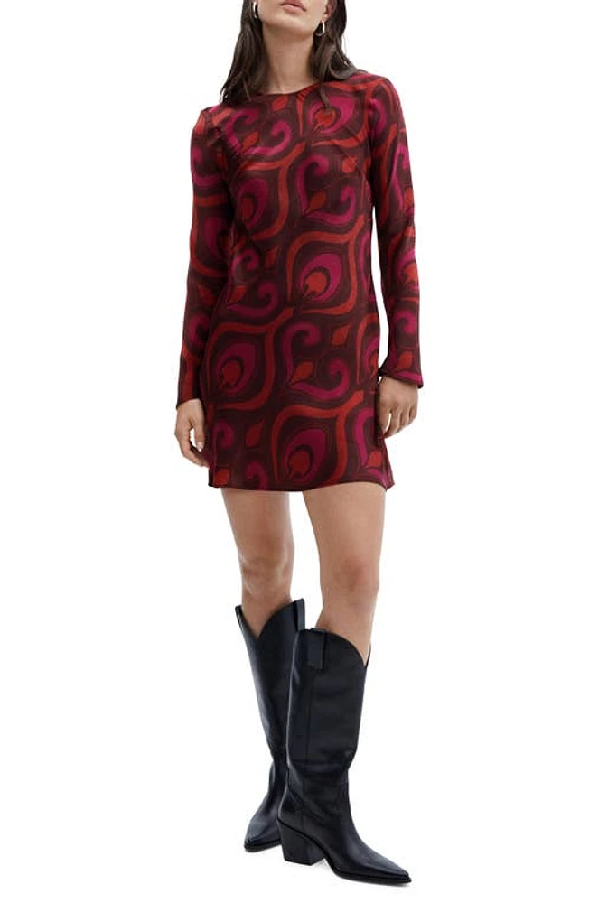 MANGO Abstract Print Cutout Long Sleeve Minidress in Fuchsia at Nordstrom, Size 4