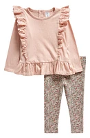 Nordstrom Ruffle Sweatshirt & Leggings Set in Pink Sand- Ivory Floral at Nordstrom, Size Newborn