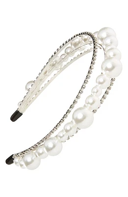 Petit Moments Isabella Imitation Pearl Headband in Silver at Nordstrom