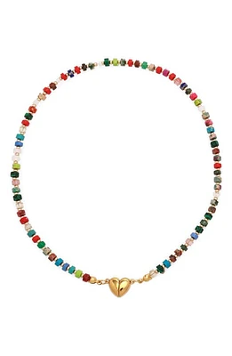 Petit Moments Celeste Beaded Heart Clasp Necklace in Red Multi/Yellow Gold at Nordstrom