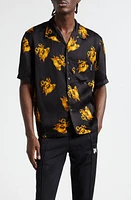 Palm Angels Burning Monogram Camp Shirt Black Gold at Nordstrom, Us