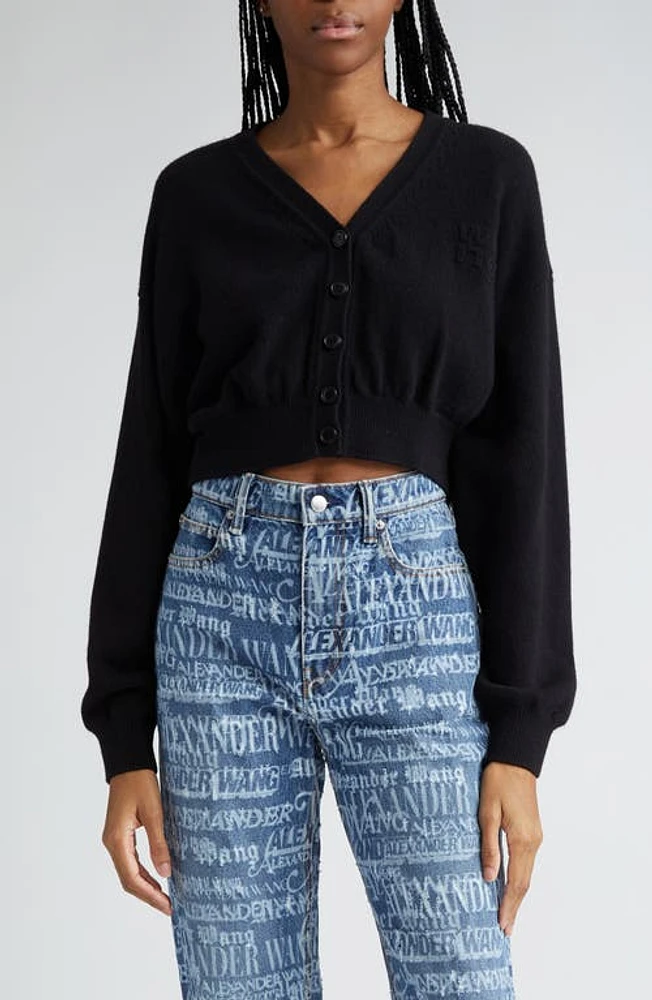 Alexander Wang Embossed Logo Crop Cotton & Wool Cardigan at Nordstrom,