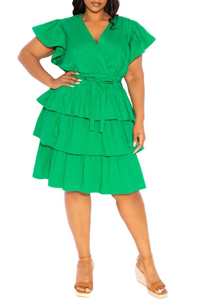 BUXOM COUTURE Ruffle Short Sleeve Tiered Dress in Green at Nordstrom, Size 3 X