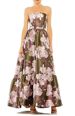 Mac Duggal Floral Jacquard Strapless Gown Olive Multi at Nordstrom,