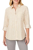 Foxcroft Zoey Abstract Print Cotton Button-Up Shirt Ivory Multi at Nordstrom,