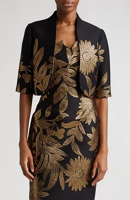 Lela Rose Metallic Floral Crop Jacket Black at Nordstrom,