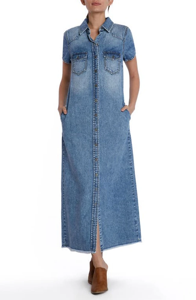 Wash Lab Denim Maxi Shirtdress Blue at Nordstrom,