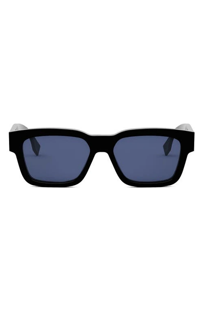 'Fendi O'Lock 53mm Rectangular Sunglasses in Shiny Black /Blue at Nordstrom