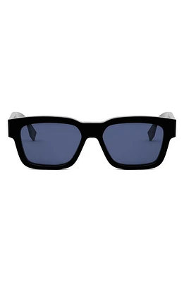 'Fendi O'Lock 53mm Rectangular Sunglasses in Shiny Black /Blue at Nordstrom