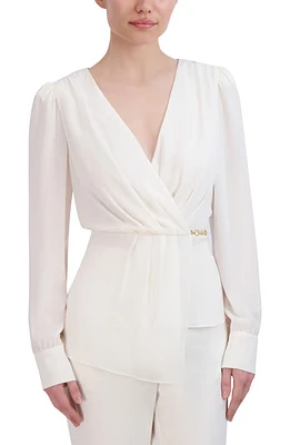 bcbg Surplice V-Neck Asymmetric Blouse in Gardenia at Nordstrom, Size Medium