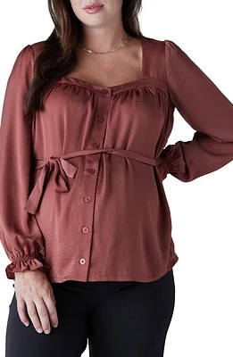 Ingrid & Isabel Belted Button Front Long Sleeve Maternity Blouse Apple Butter at Nordstrom,