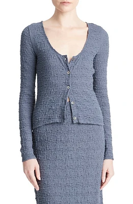 Vince Textured Jacquard Button-Up Top Dark Sea Steel at Nordstrom,