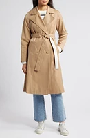 Via Spiga Water Repellent Double Breasted Cotton Blend Trench Coat Camel/Cream at Nordstrom,