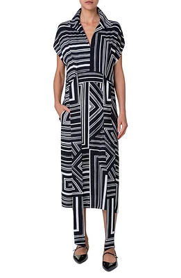 Akris Lizzie's Lines Belted Silk Midi Dress Black-Ecru at Nordstrom,