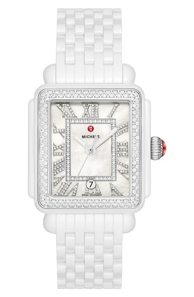 MICHELE Deco Madison Diamond Bracelet Watch, 33mm in White at Nordstrom