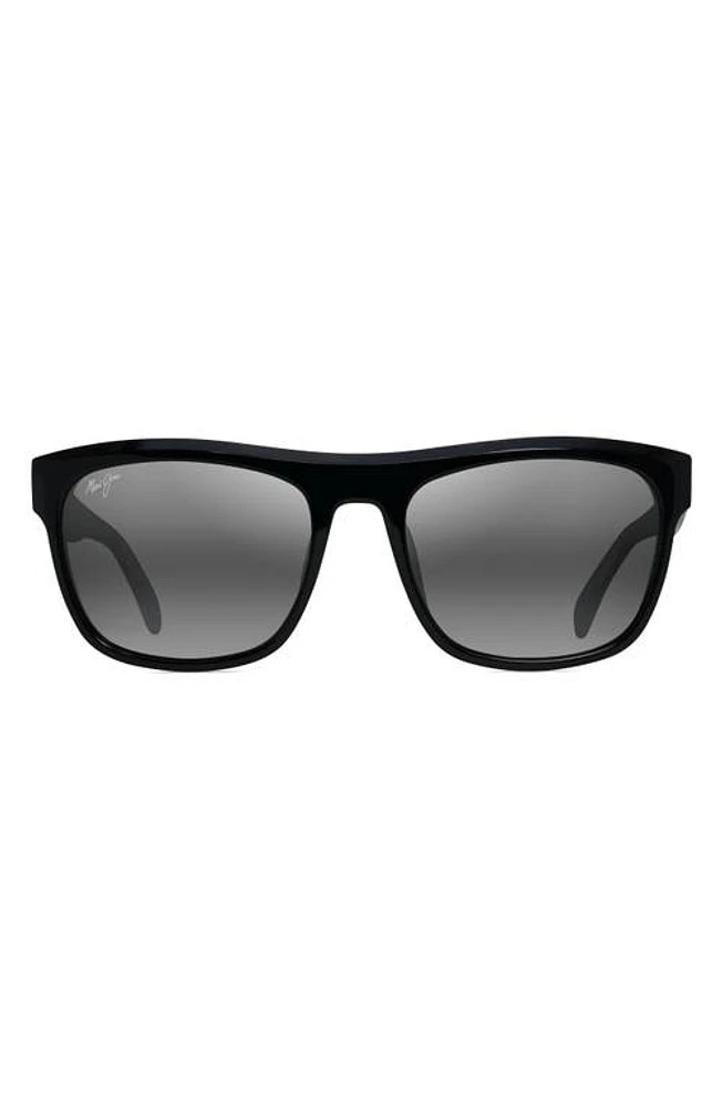 Maui Jim S-Turns 56mm Polarized Rectangle Sunglasses in Black With Crystal Interior at Nordstrom