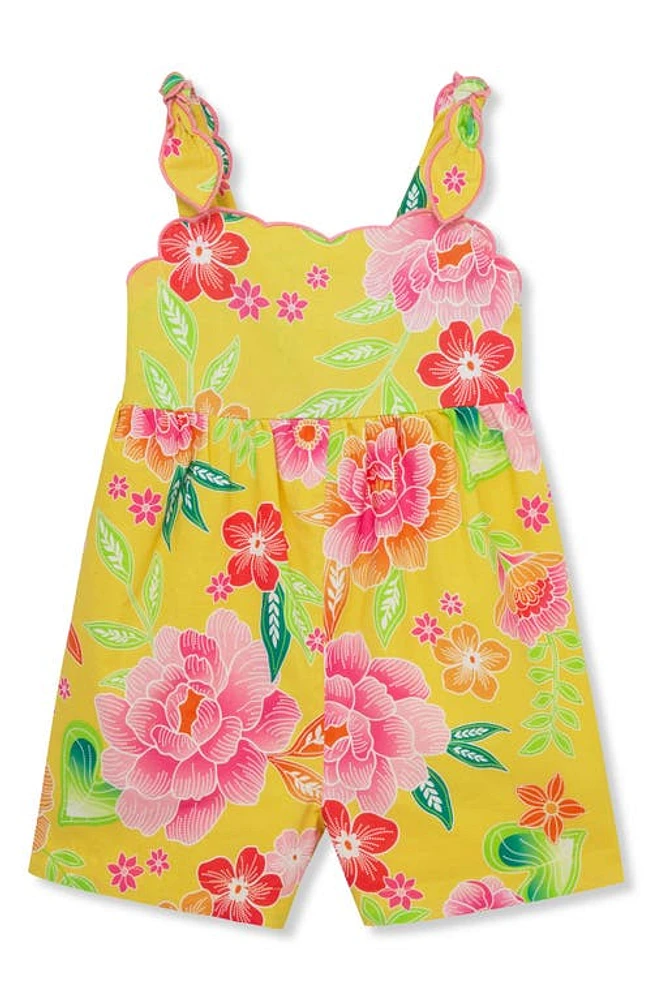 Peek Aren'T You Curious Kids' Dotty Floral Sleeveless Romper Yellow Multi Print at Nordstrom,