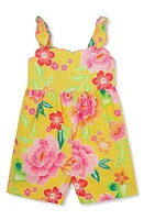 Peek Aren'T You Curious Kids' Dotty Floral Sleeveless Romper Yellow Multi Print at Nordstrom,