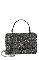 Tory Burch Mini Kira Chevron Tweed Tote in Black /Silver at Nordstrom