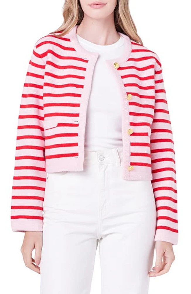 English Factory Stripe Cardigan Pink/Red at Nordstrom,